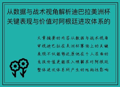 从数据与战术视角解析迪巴拉美洲杯关键表现与价值对阿根廷进攻体系的影响 从数据与战术视角解析迪巴拉美洲杯关键表现与价值对阿根廷进攻体系的影响